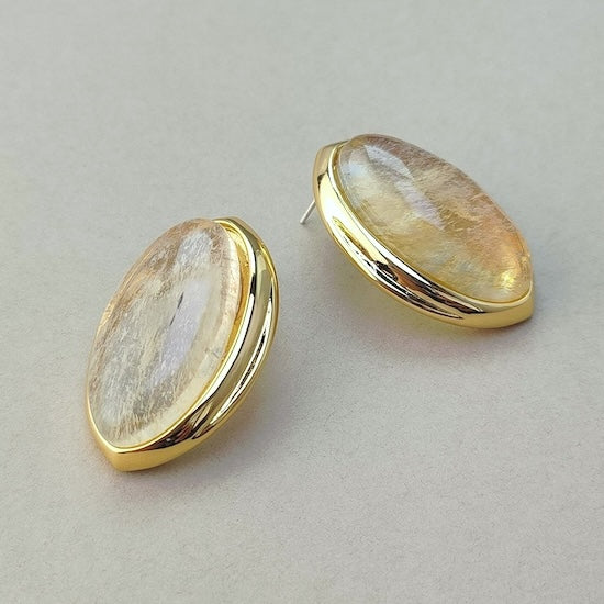 Bold Minimalist Gold Rutilated Quartz Earrings