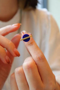 Minimalist Lapis Lazuli Round Gem Ring - adjustable