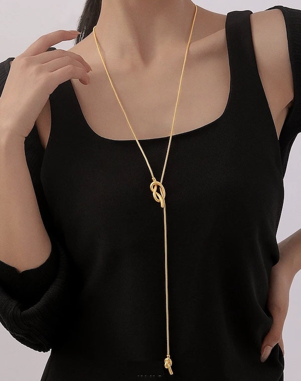 Longline Sweater Necklace with Knot-Gold n Silver