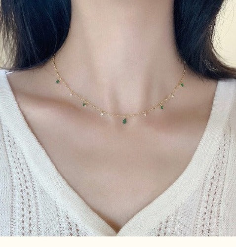 Elegant Green Stone Slim Necklace