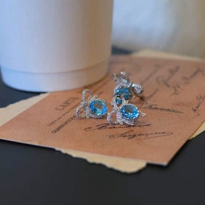 Princess Style Blue Topaz Gift Earrings