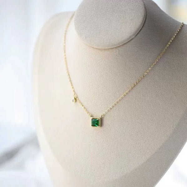 Sugar Cube Green Stone Necklace