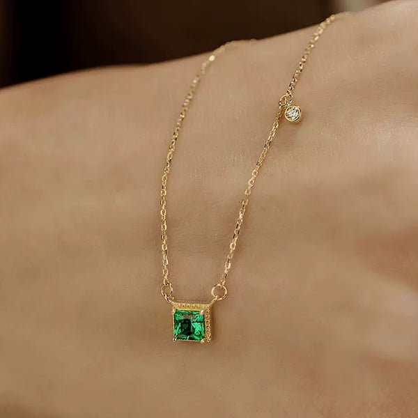 Sugar Cube Green Stone Necklace