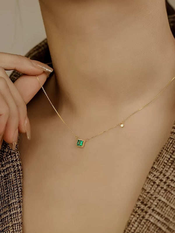 Sugar Cube Green Stone Necklace