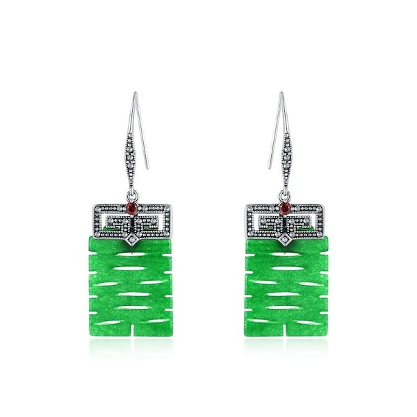 Chinese Character Double Happiness Jade Earring