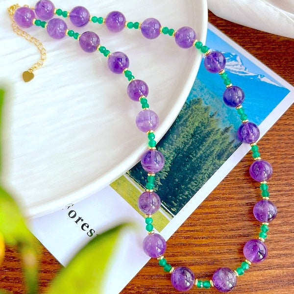 Amethyst Green Onyx Beaded Necklace n Bracelet