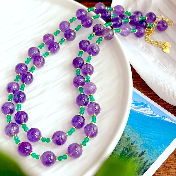 Amethyst Green Onyx Beaded Necklace n Bracelet