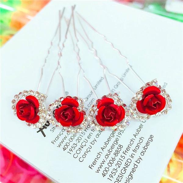 Romantic Red Rose Bridal Hairpins-One set of 8