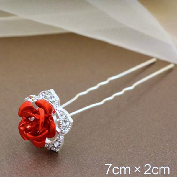 Romantic Red Rose Bridal Hairpins-One set of 8