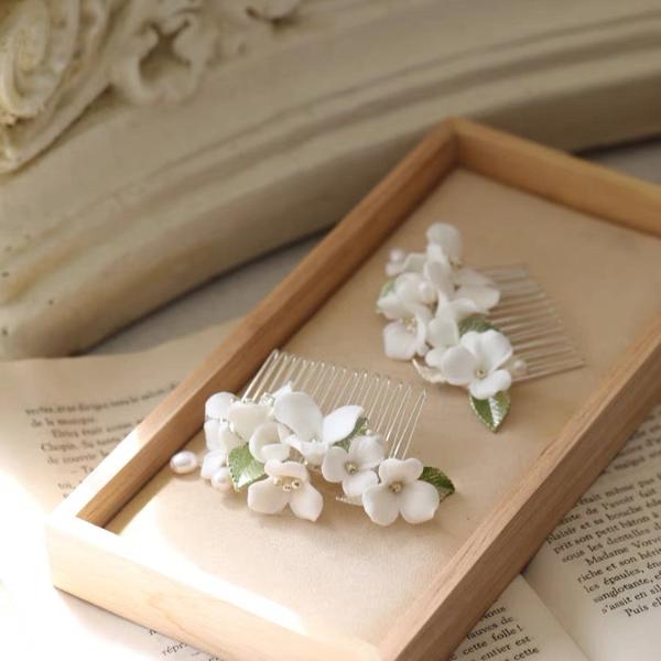 Ceramic Floral Bridal Hairpin-Green leaf