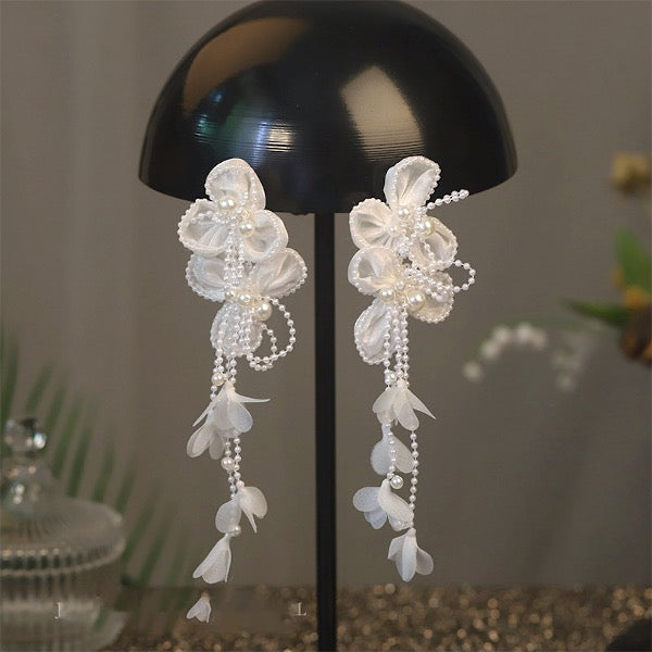 Lace Flower Crystal Bridal Earrings-No piercing