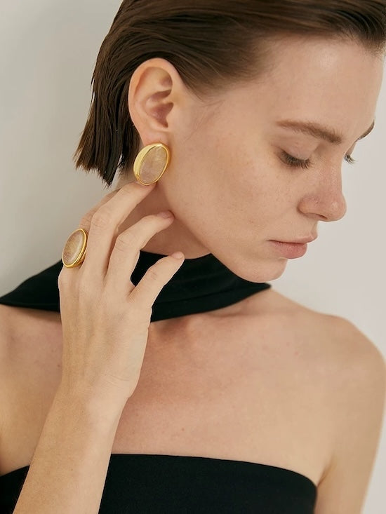 Bold Minimalist Gold Rutilated Quartz Earrings