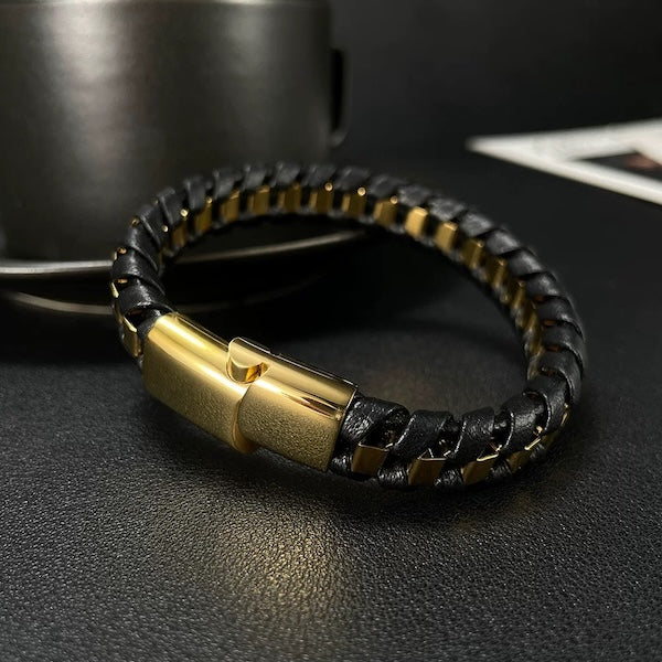 Leather and Steel Fashion Bracelet for Men