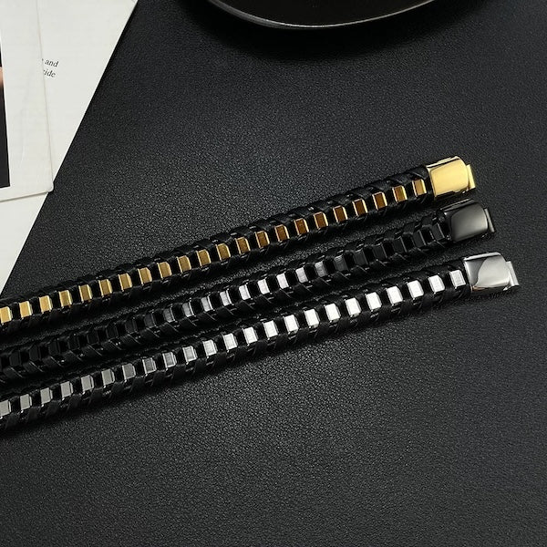 Leather and Steel Fashion Bracelet for Men