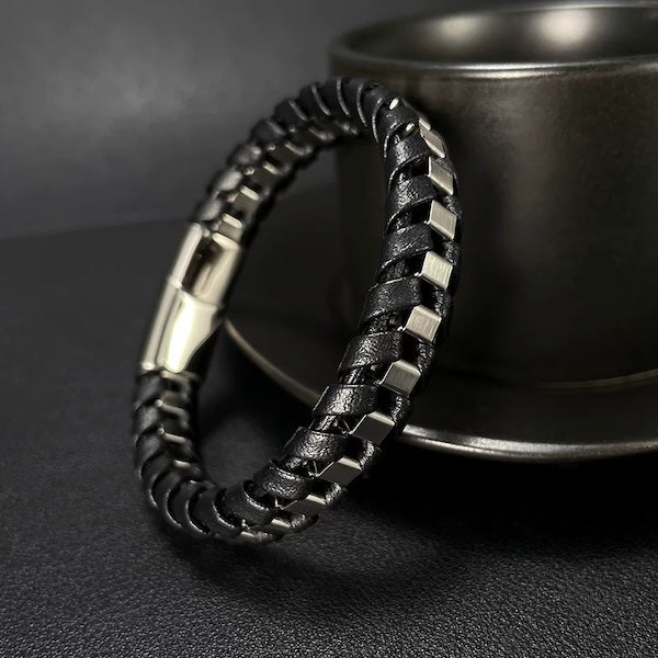 Leather and Steel Fashion Bracelet for Men