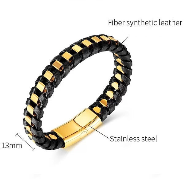 Leather and Steel Fashion Bracelet for Men