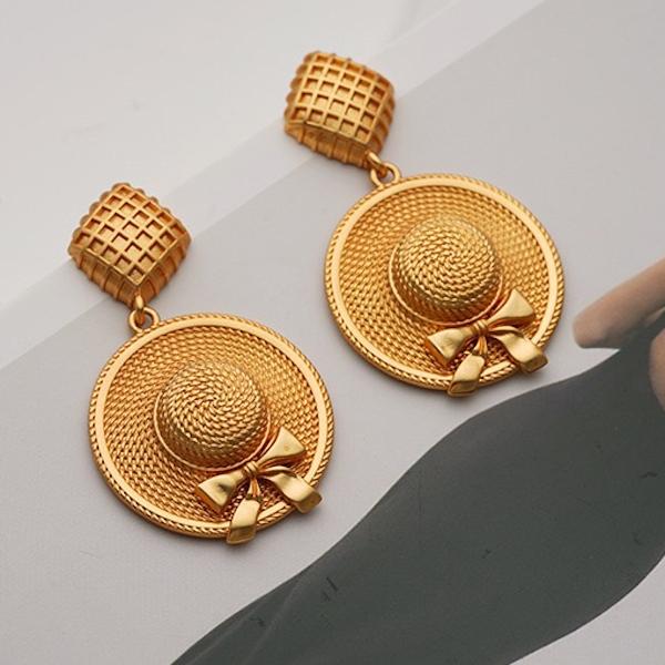 Vintage Style Straw Hat Drop Earrings