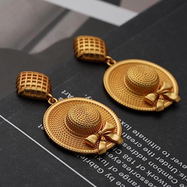 Vintage Style Straw Hat Drop Earrings