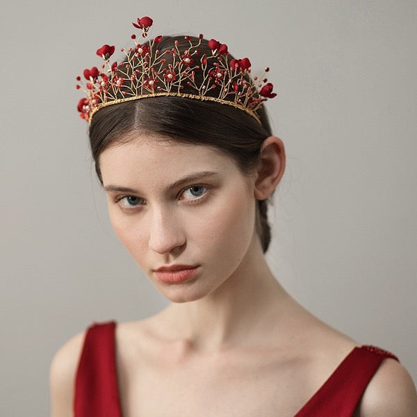 Gothic Red Floral Bridal Headband