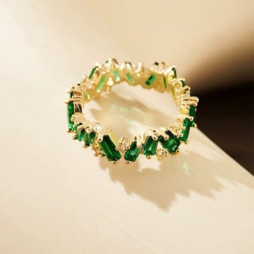 Emerald Floral Hoop - Royal Emerald-cut Ring