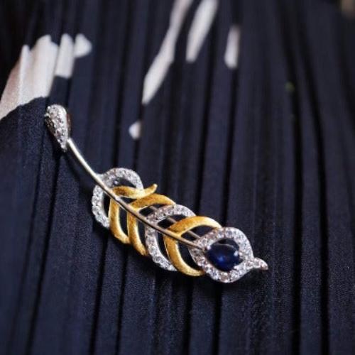 Feathered Splendor Brooch with Real Sapphire