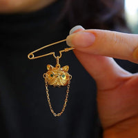 Cute Doctor Cat Brooch with Green Eyes