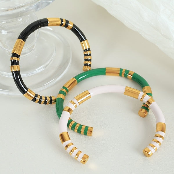 Stackable Enamelled Bangles-White, Black n Green