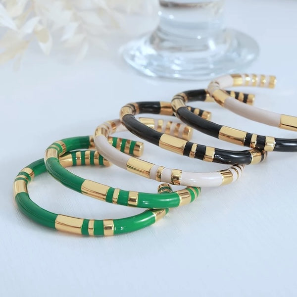 Stackable Enamelled Bangles-White, Black n Green