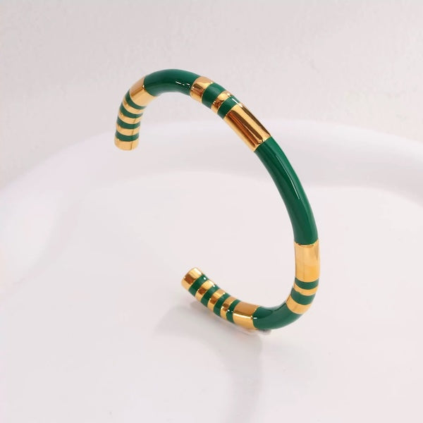 Stackable Enamelled Bangles-White, Black n Green