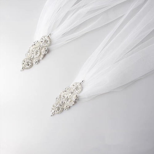 Dual Shoulder Bridal Veils with Diamond Clips