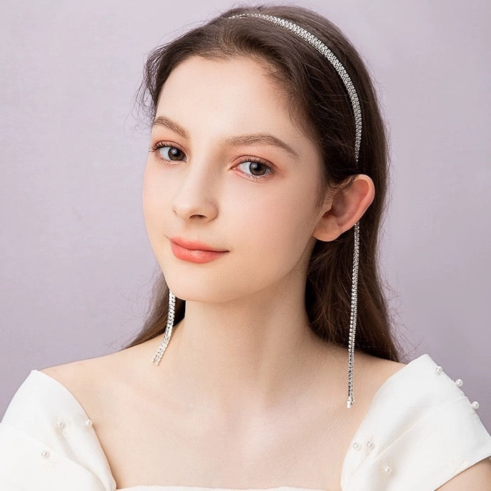 Sparkling Bridal Headband with Long Tassels