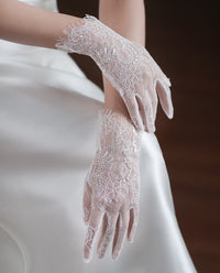 Delicate White Lace Net Bridal Gloves