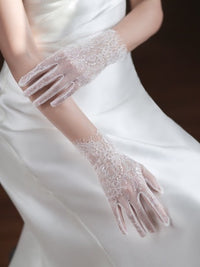 Delicate White Lace Net Bridal Gloves