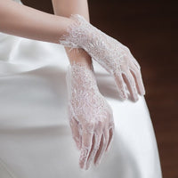 Delicate White Lace Net Bridal Gloves