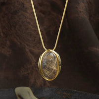 Gold Rutilated Quartz Oval Pendant Necklace