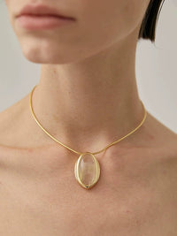 Gold Rutilated Quartz Oval Pendant Necklace