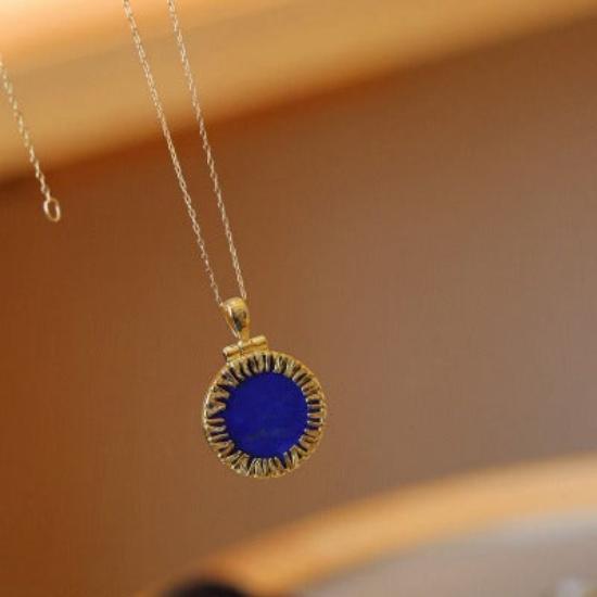 Helios Lapis Lazuli Round Pendant Necklace