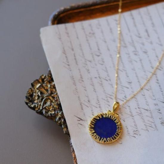 Helios Lapis Lazuli Round Pendant Necklace