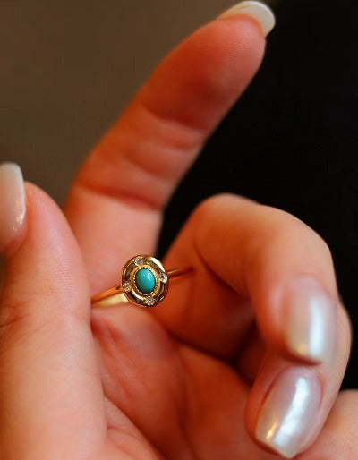 Modern Vintage Turquoise Oval Ring-adjustable