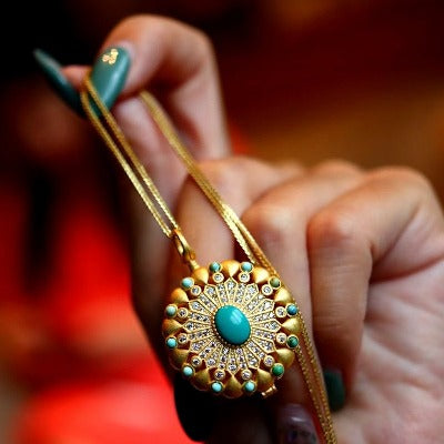 Tibetan Gau Prayer Box with Turquoise Stones