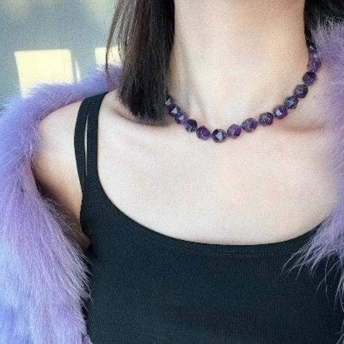 Purple Amethyst Faceted Beads Choker