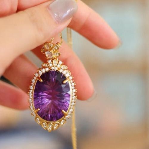 Royal Style Amethyst Large Pendant Necklace