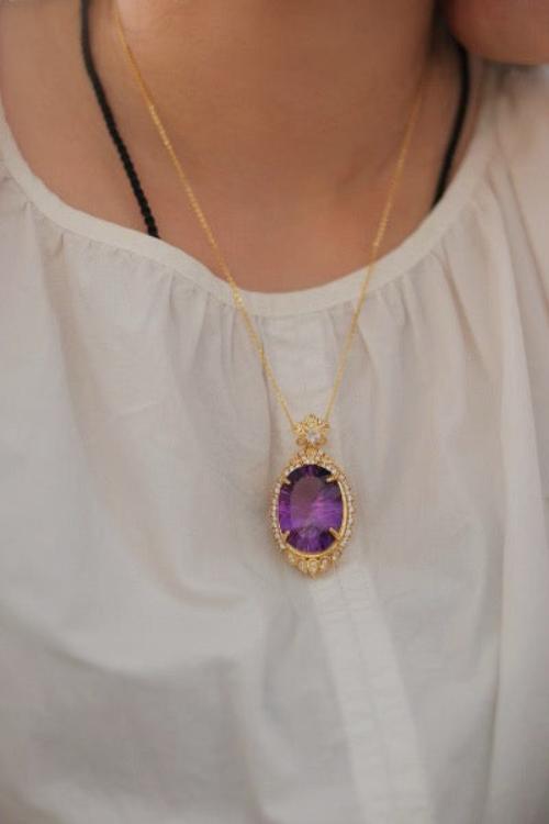 Royal Style Amethyst Large Pendant Necklace