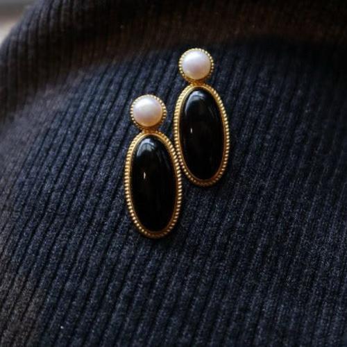 Modern Vintage Black Onyx Earrings