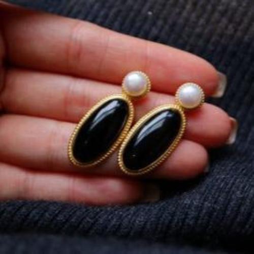 Modern Vintage Black Onyx Earrings