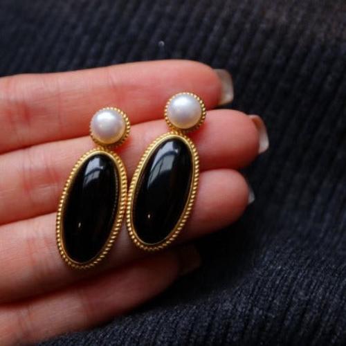 Modern Vintage Black Onyx Earrings