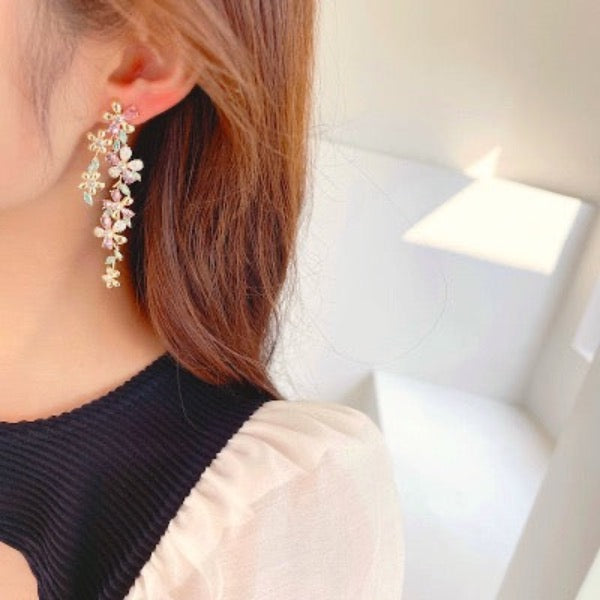 Elegant French Dazzling Bloom Longline Earrings