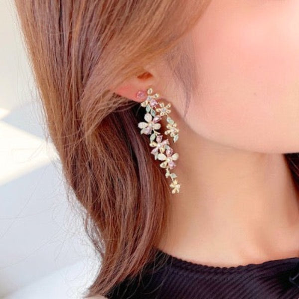 Elegant French Dazzling Bloom Longline Earrings