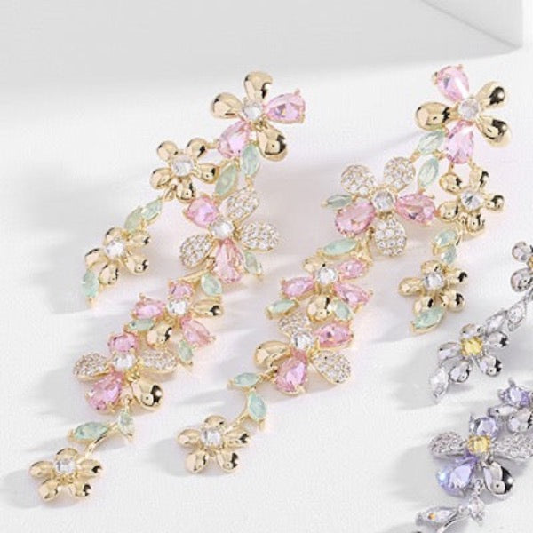 Elegant French Dazzling Bloom Longline Earrings