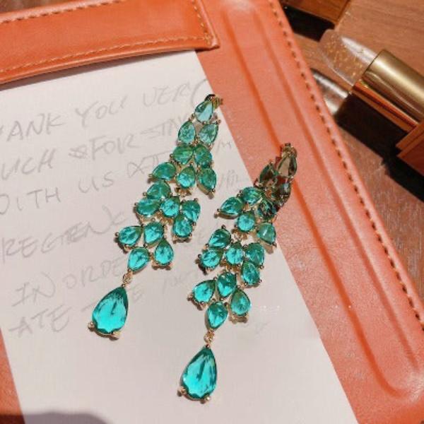 Dazzling Green Leaves Large Drop Earrings